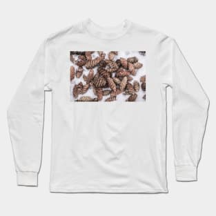 Spruce Cones on Fresh Snow - Color Version Long Sleeve T-Shirt